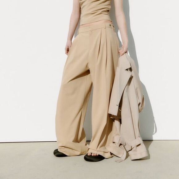 Zara Pleated Wide Leg Pants Multi-Positioned - Picture 4 of 6